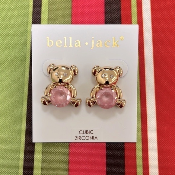 Brand New Bella Jack Teddy Bear Post Earring Gold Tone w/ Pink Stone - Picture 3 of 14